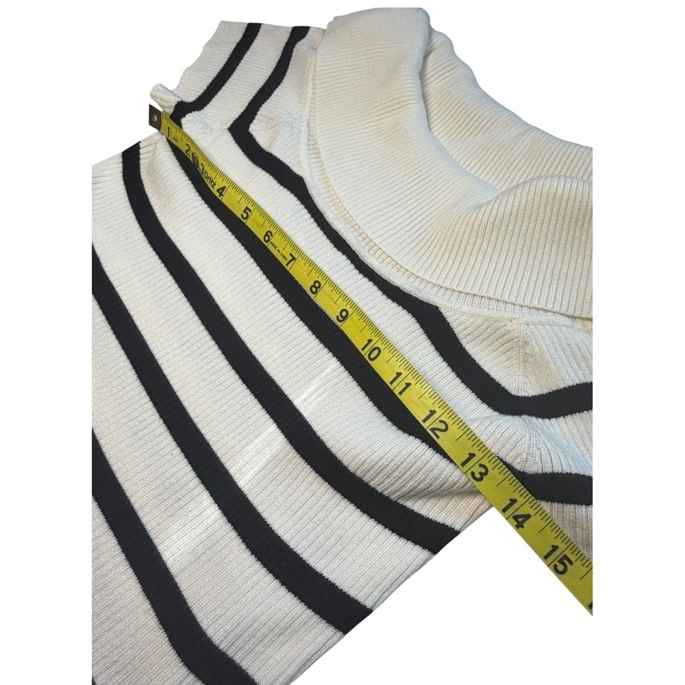 Pink Rose Womens XL White Black Striped Cowl Neck Ribbed Short Sleeve Sweater - Picture 3 of 4